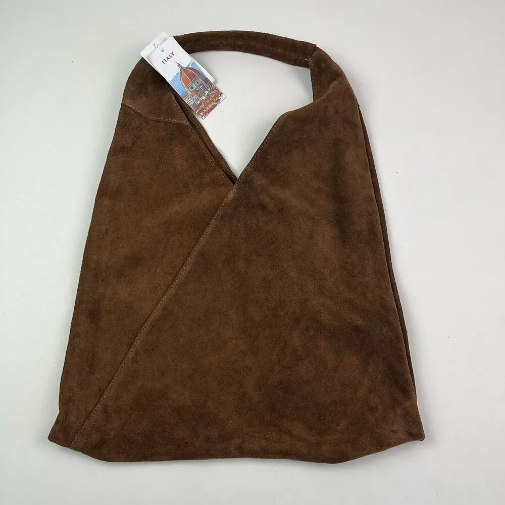 Cheval Italy Suede Leather Hobo Shoulder Bag Brown Oversized Tote Boho Hippie - Picture 12 of 14